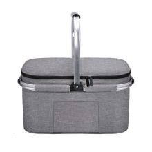 Foldable Insulated Portable Picnic Basket With Lid Travel Camping Grocery Cooler Bag Family Size Lunch Tote Bag